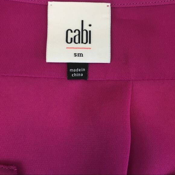 CAbi Campo Fuchsia Pink Split V Neck Popover Tunic Top Mesh Cap Sleeves - Picture 9 of 16